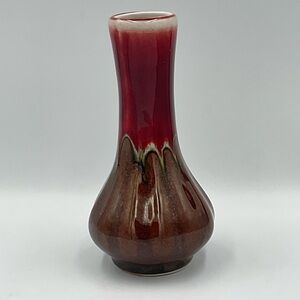 Vintage Hosley TM Potteries Artisan Red and Brown Glazed Bud Vase